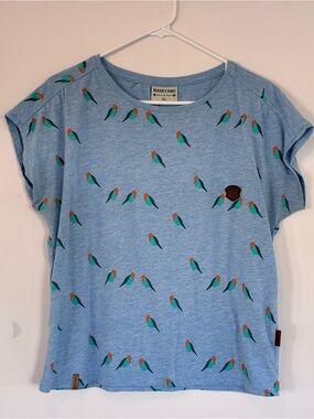 Naketano Women’s XL Blue T-Shirt with Parrot Print